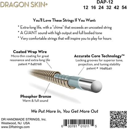 Imagem de Cordas de guitarra acústica DR Strings DRAGON SKIN+ DAP-12 Light