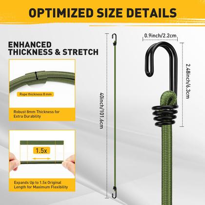 Imagem de Cordas elásticas ELEAD, 10 unidades, 102 cm, resistentes, verdes para uso externo