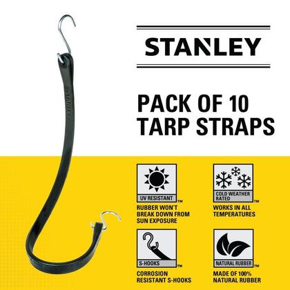 Imagem de Cordas Elásticas STANLEY S300421 - Pretas, 21cm, Borracha para Todos os Climas (Pacote com 10)