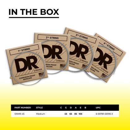 Imagem de Cordas para guitarra baixo DR Strings SNMR-45 em aço niquelado