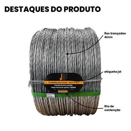 Imagem de Cordoalha Arame Liso Galvanizado para Curral JST 4mm 3 Fios 500m 1000kgf