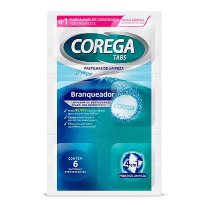 Corega Tabs Limpador de Dentadura Branqueador com 6 Pastilhas Efervescentes Imagem de Corega Tabs Limpador de Dentadura Branqueador com 6 Pastilhas Efervescentes