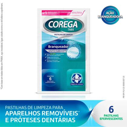 Corega Tabs Limpador de Dentadura Branqueador com 6 Pastilhas Efervescentes Imagem de Corega Tabs Limpador de Dentadura Branqueador com 6 Pastilhas Efervescentes