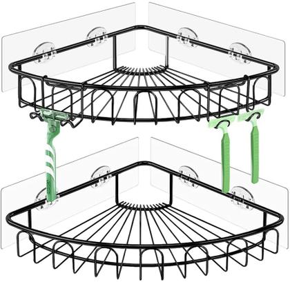Imagem de Corner Shower Caddy Orimade em aço inoxidável, pacote com 2 unidades, preto