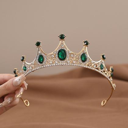 Imagem de Coroa Dourada Pedra Princesa Festa Verde Noiva Casamento Dam -