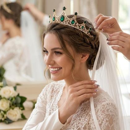 Imagem de Coroa Dourada Pedra Princesa Festa Verde Noiva Casamento Dam -