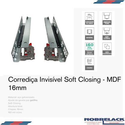 Imagem de Corrediça Invisível Oculta Amortecedor 350mm 35cm Renna
