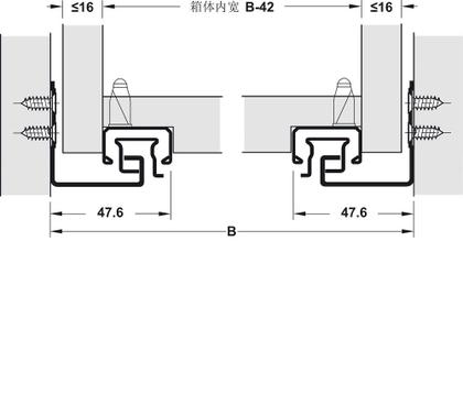 Imagem de Corrediça Oculta Com Pusch Open Hafele GT2 300  a 550mm