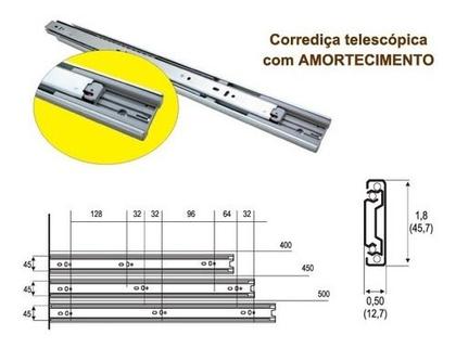 Imagem de Corredica Telescopica 45 X 450mm 18pol. C/ Amortecedor 45kg
