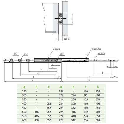 Imagem de Corrediça Telescópica TN H35 500mm (25Kg) Mini Zincada FGVTN