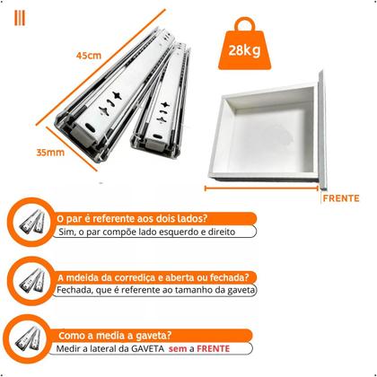 Imagem de Corrediça Trilho Telescópica Light 45cm P/ Gaveta 28kg Par