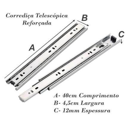 Imagem de Corrediça Trilho Telescópico P/gaveta 40cm Reforçada 2 Pares