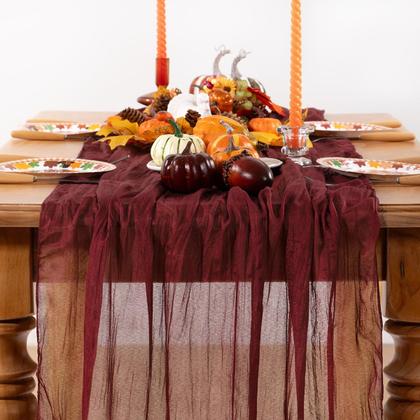 Imagem de Corredor de mesa DeZerlor, pacote com 4, gaze cor de vinho, 89x305 cm