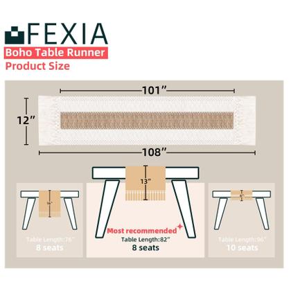 Imagem de Corredor de mesa FEXIA Boho de 108 polegadas de comprimento em creme e macramê marrom