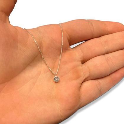 Imagem de Corrente 40cm com Ponto De Luz Prata 925 Legítima Gargantilha Colar Cordão com Pingente Zircônia