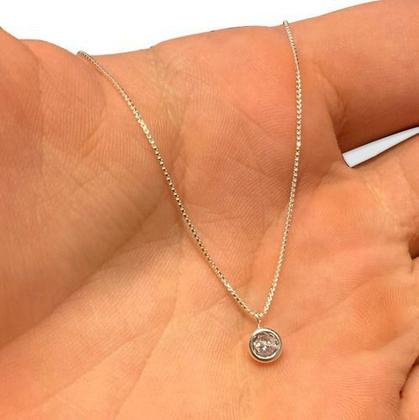 Imagem de Corrente 40cm com Ponto De Luz Prata 925 Legítima Gargantilha Colar Cordão com Pingente Zircônia