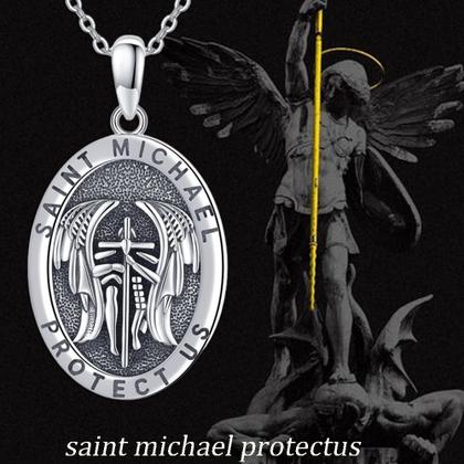 Imagem de Corrente Arcanjo São Miguel Cordão Pingente Aço Fé Escudo Anjo da guarda fé cristã Proteção espiritual