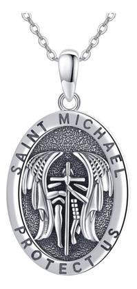 Imagem de Corrente Arcanjo São Miguel Cordão Pingente Aço Fé Escudo Anjo da guarda fé cristã Proteção espiritual