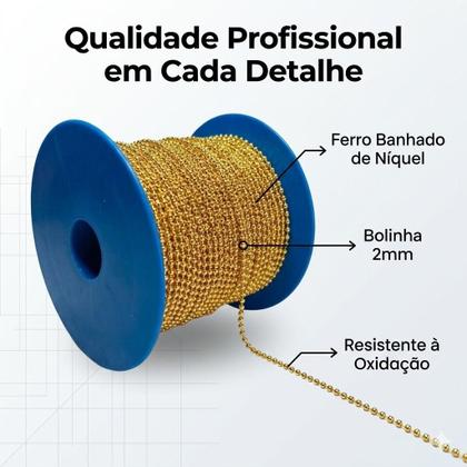 Imagem de Corrente Bolinha 100 Metros Fecho Com 1000 Canoa Douradas