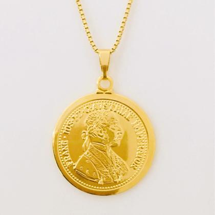 Imagem de Corrente Colar 60 cm Masculino Pingente Medalha Imperador Banhado a Ouro 18k