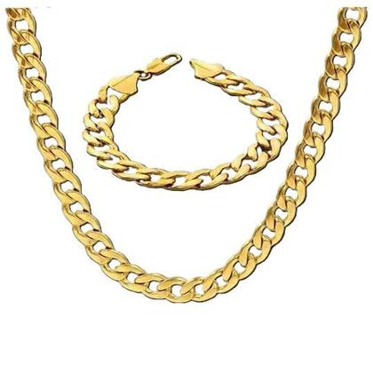 Imagem de Corrente Colar com Pulseira 10 mm Grossa Masculina Aço Banhado a Ouro 18K 60 cm