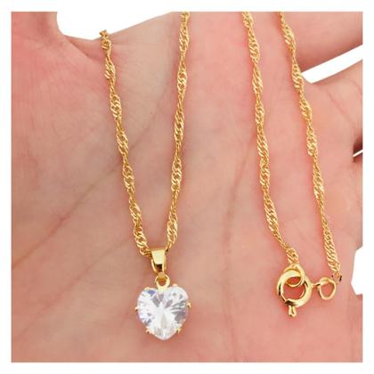 Imagem de Corrente Colar Coração Ponto de Luz Zircônia Folheado a Ouro 18 k