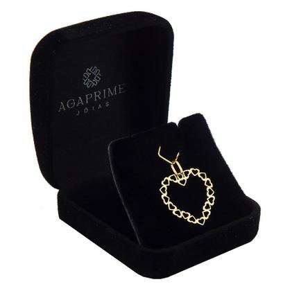 Imagem de Corrente Colar Cordão Diamantado Com Pingente Coração Grande Ouro 18k