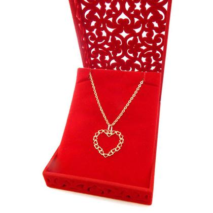 Imagem de Corrente Colar Cordão Diamantado Com Pingente Coração Grande Ouro 18k