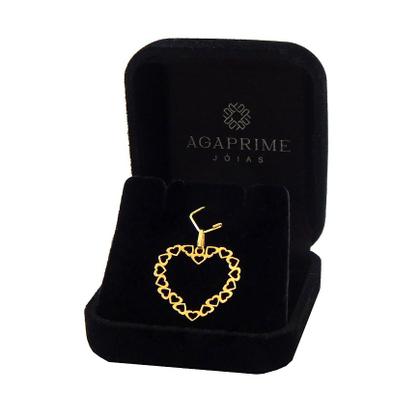 Imagem de Corrente Colar Cordão Diamantado Com Pingente Coração Grande Ouro 18k