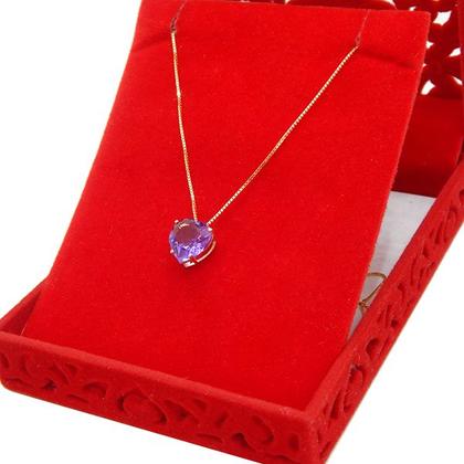 Imagem de Corrente Colar Cordão Feminino Com Pingente Coração Ametista Em Ouro 18k