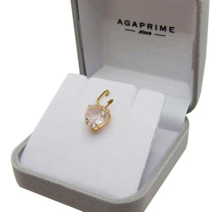 Imagem de Corrente Colar Cordão Feminino Com Pingente Coração Quartzo Rosa Em Ouro 18k