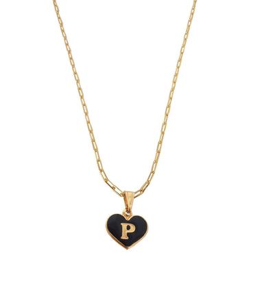 Imagem de  Corrente Colar Cordão Feminino Pingente Coração Paz e Amor Letra Inicial P Personalizado Banhado Em Ouro 18k.