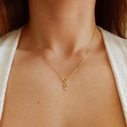 Imagem de Corrente Colar Cordão Maciço Com Pingente Menina Filha Coração Ouro 18k
