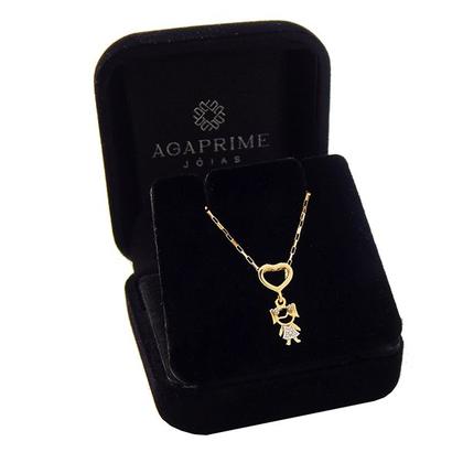 Imagem de Corrente Colar Cordão Maciço Com Pingente Menina Filha Coração Ouro 18k