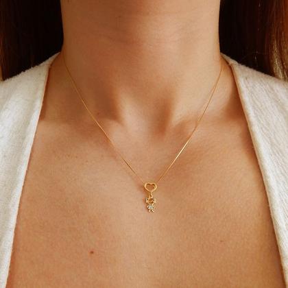 Imagem de Corrente Colar Cordão Veneziana Com Pingente Menina Filha Coração Ouro 18k