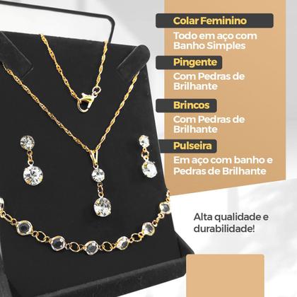 Imagem de Corrente Colar Veneziana + pulseira + pingente + brincos aço inoxidável dourada Qualidade Premium