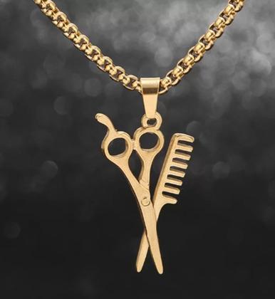 Imagem de Corrente Com Pingente Aço Inox Corte De Cabelo Barbeiro