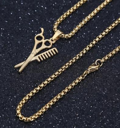 Imagem de Corrente Com Pingente Aço Inox Corte De Cabelo Barbeiro