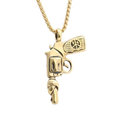 Imagem de Corrente com Pingente em aço inox Colt Magnum 357 com o cano amarrado como símbolo da paz