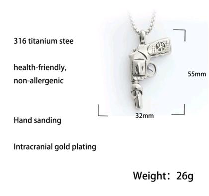 Imagem de Corrente com Pingente em aço inox Colt Magnum 357 com o cano amarrado como símbolo da paz