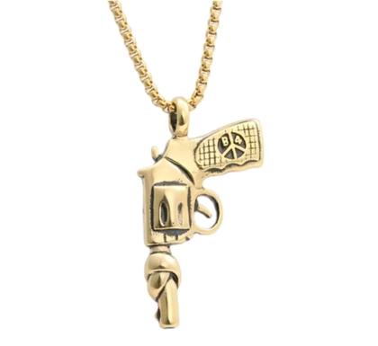 Imagem de Corrente com Pingente em aço inox Colt Magnum 357 com o cano amarrado como símbolo da paz