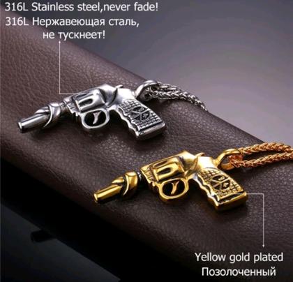 Imagem de Corrente com Pingente em aço inox Colt Magnum 357 com o cano amarrado como símbolo da paz