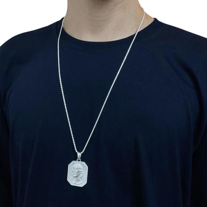 Imagem de Corrente Cordão Baiano e Pingente Face Jesus Prata 925 70cm