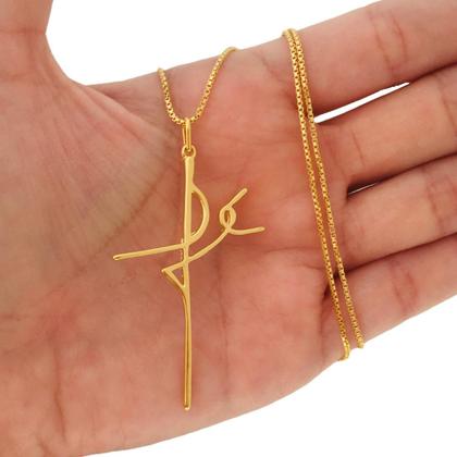 Imagem de Corrente Cordão Colar Veneziana Masculino com Pingente Fé Crucifixo Cruz Semijoia Folheada a Ouro 18k