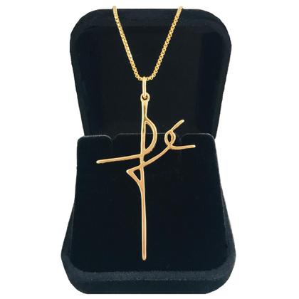 Imagem de Corrente Cordão Colar Veneziana Masculino com Pingente Fé Crucifixo Cruz Semijoia Folheada a Ouro 18k