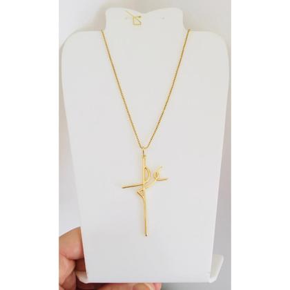 Imagem de Corrente Cordão Colar Veneziana Masculino com Pingente Fé Crucifixo Cruz Semijoia Folheada a Ouro 18k