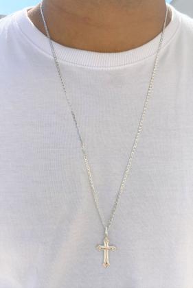 Imagem de Corrente Cordão De Prata Masculina 925 Piastrine 70cm E Cruz