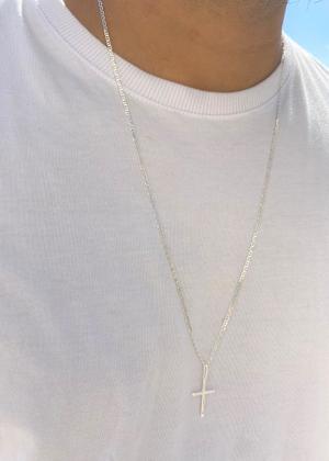 Imagem de Corrente Cordão De Prata Masculino 925 Colar Piastrine 60cm Com Crucifixo