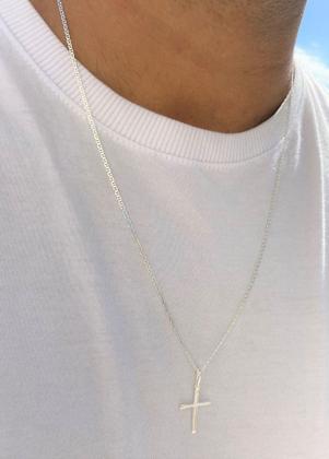 Imagem de Corrente Cordão De Prata Masculino 925 Colar Piastrine 60cm Com Crucifixo