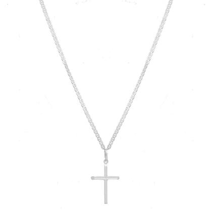 Imagem de Corrente Cordão De Prata Masculino 925 Colar Piastrine 60cm Com Crucifixo